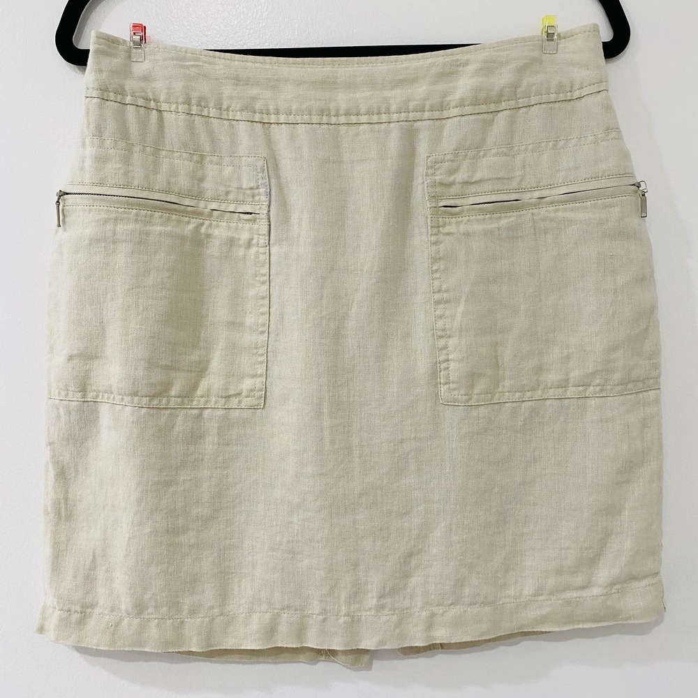 Linen Skirt Women's Size 6 Willi Smith Tan Natural Cream Mini Zipper Pockets